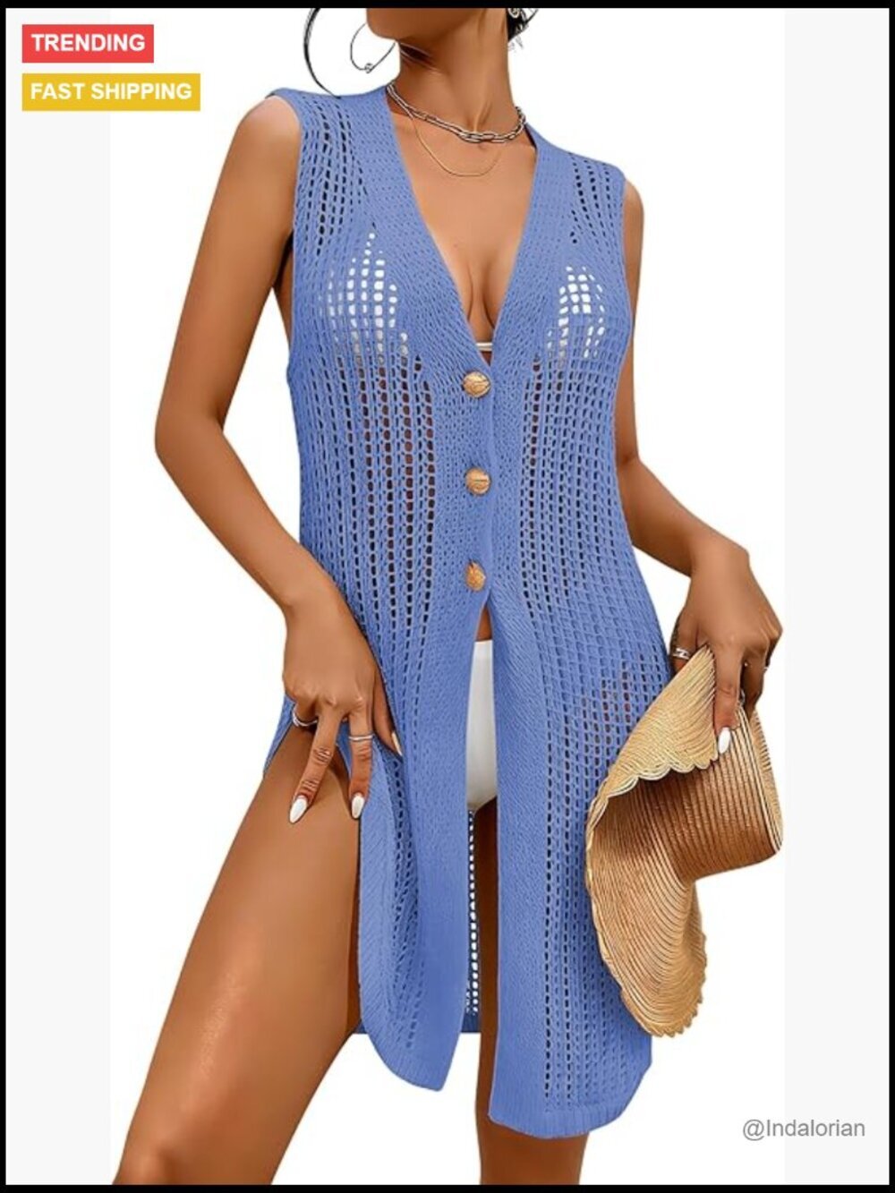 Crochet Sleeveless Long Cardigan Duster Vest Beach Cover Up Button Front